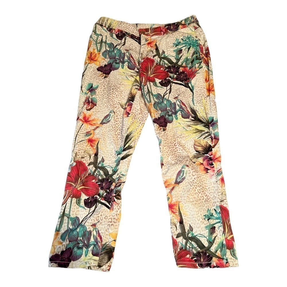 Chico's Petite Tropical Cheetah Crop Sateen Slim Pants